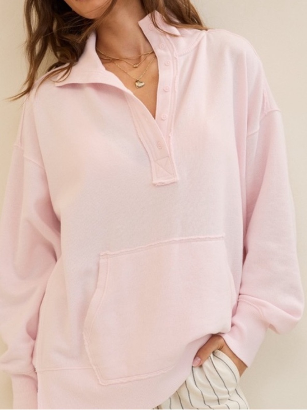 Aerie Vintage Pink Pearl Popover Polo Sweatshirt, Size XL, NWT